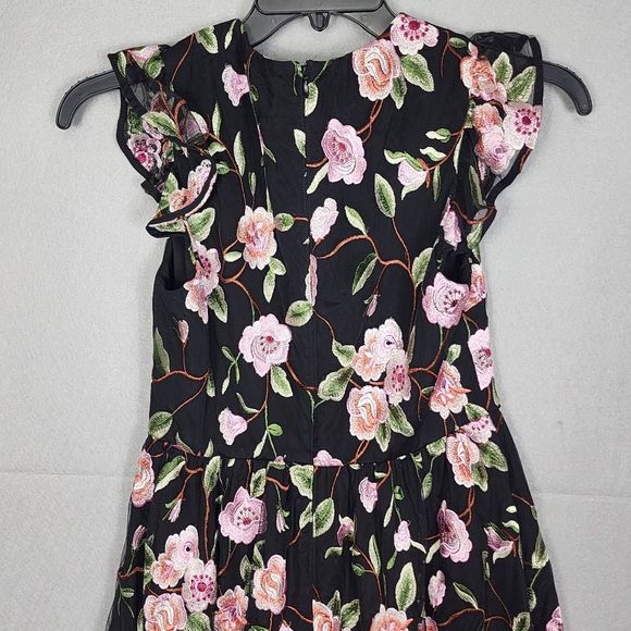 Crosby Womens Dress Midi Black Embroidered Floral Mollie Burch- Size 4 - Picture 7 of 13